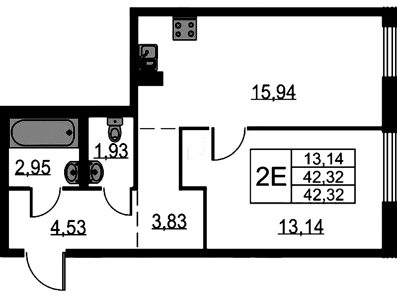 1-комнатная квартира 42.32 м², 2/17 эт., ЖК «Невская Долина»